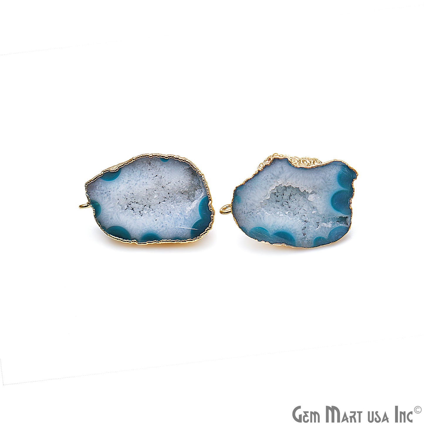 DIY Agate Slice Geode Druzy 22x32mm Gold Electroplated Loop Connector Studs Earrings - GemMartUSA