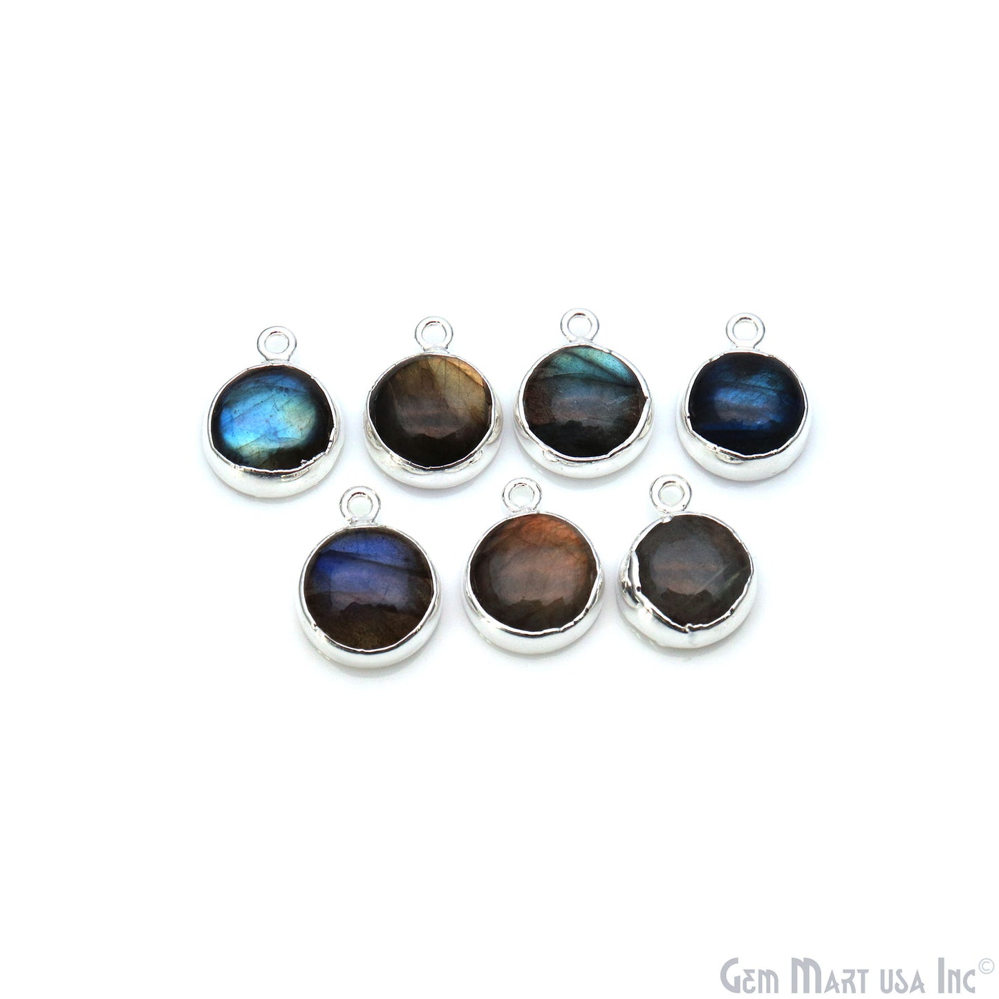 Flashy Labradorite 17x13mm Cabochon Round Single Bail Silver Electroplated Gemstone Connector