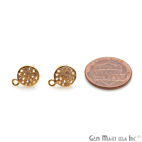 DIY Round Shape Cubic Zircon 12x9mm Gold Plated Single Bail Stud Earring - GemMartUSA