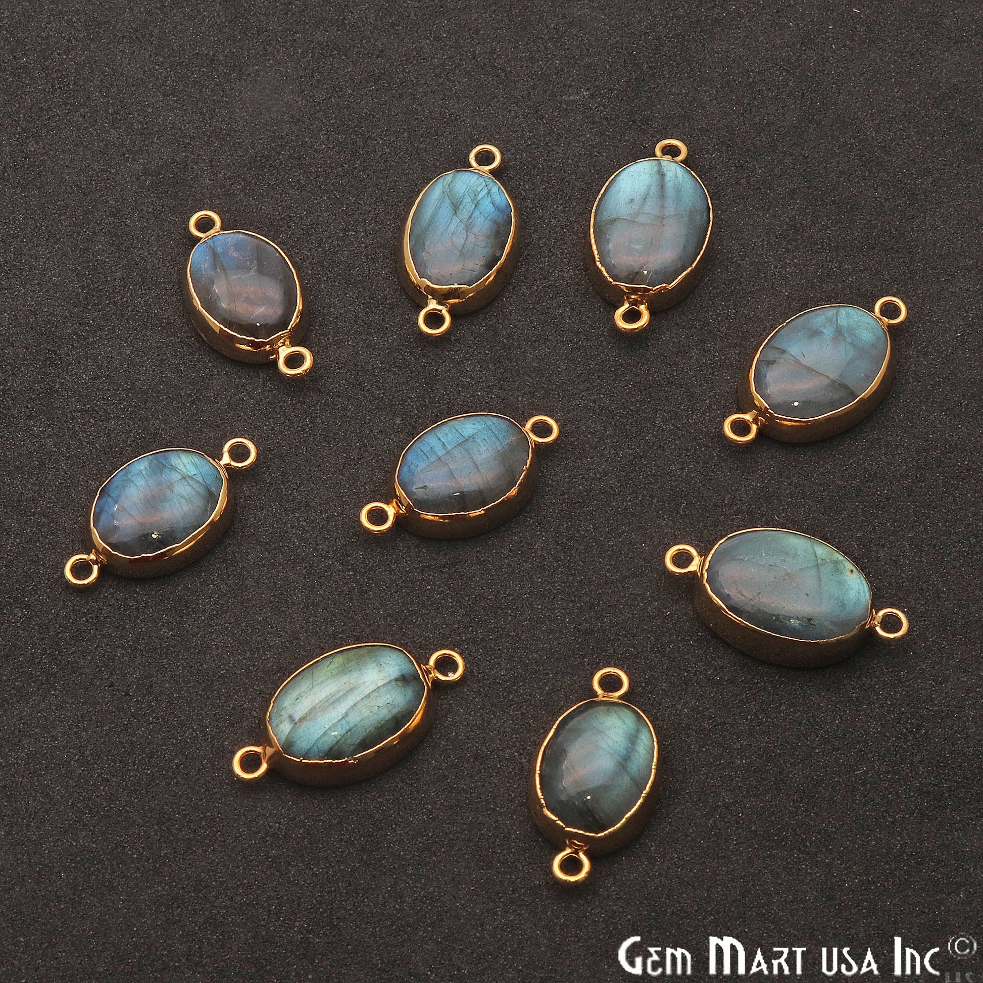 Labradorite Cabochon 23x12mm Oval Gold Electroplated Double Bail Gemstone Connector - GemMartUSA