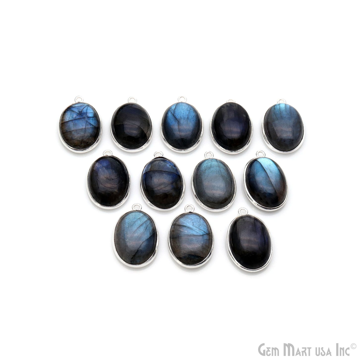 Flashy Labradorite Cabochon 13x18mm Oval Single Bail Silver Plated Gemstone Connector