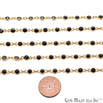 Black Zirconia 4mm Round Gold Plated Continuous Connector Chain - GemMartUSA