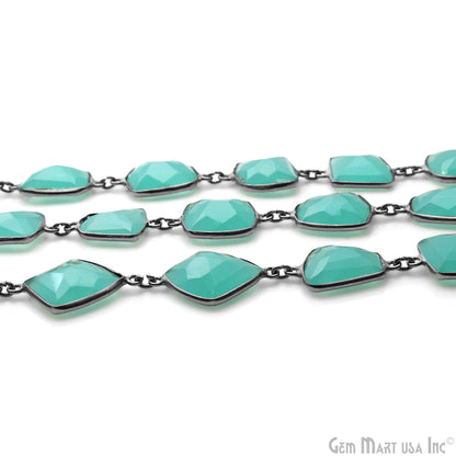 Aqua Chalcedony 10-15mm Free Form Shape Oxidized Continuous Connector Chains