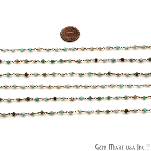 Chrysoprase 3-4mm Gold Plated Wire Wrapped Rosary Chain - GemMartUSA