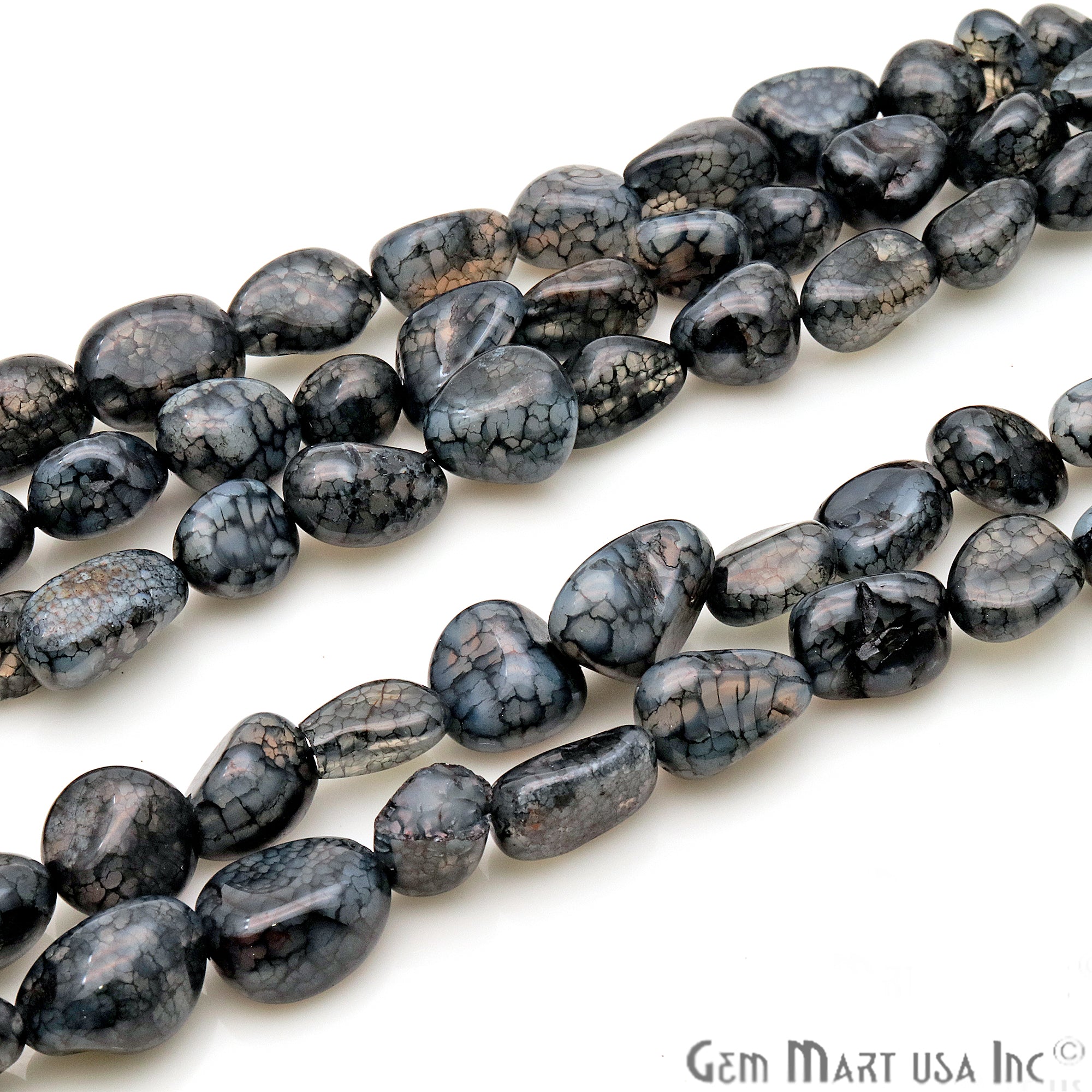 Black Obsidian Jade 13x9mm Tumble Beads Strands 14Inch - GemMartUSA