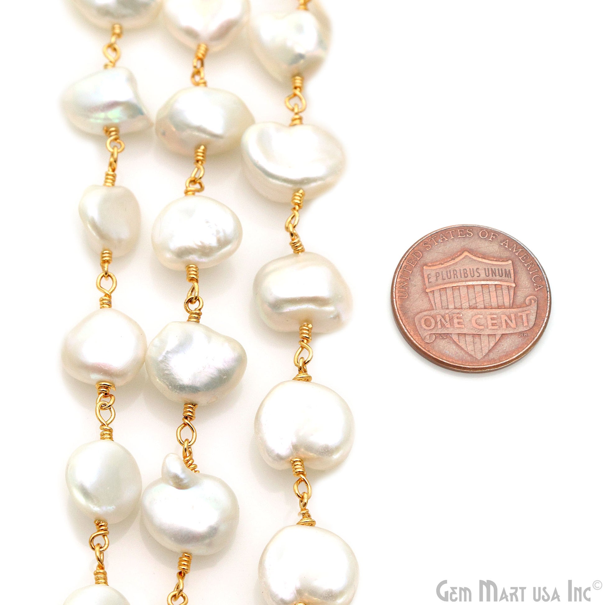 Baroque Pearl Oval Gold Plated Wire Wrapped Beads Chain (763763753007)