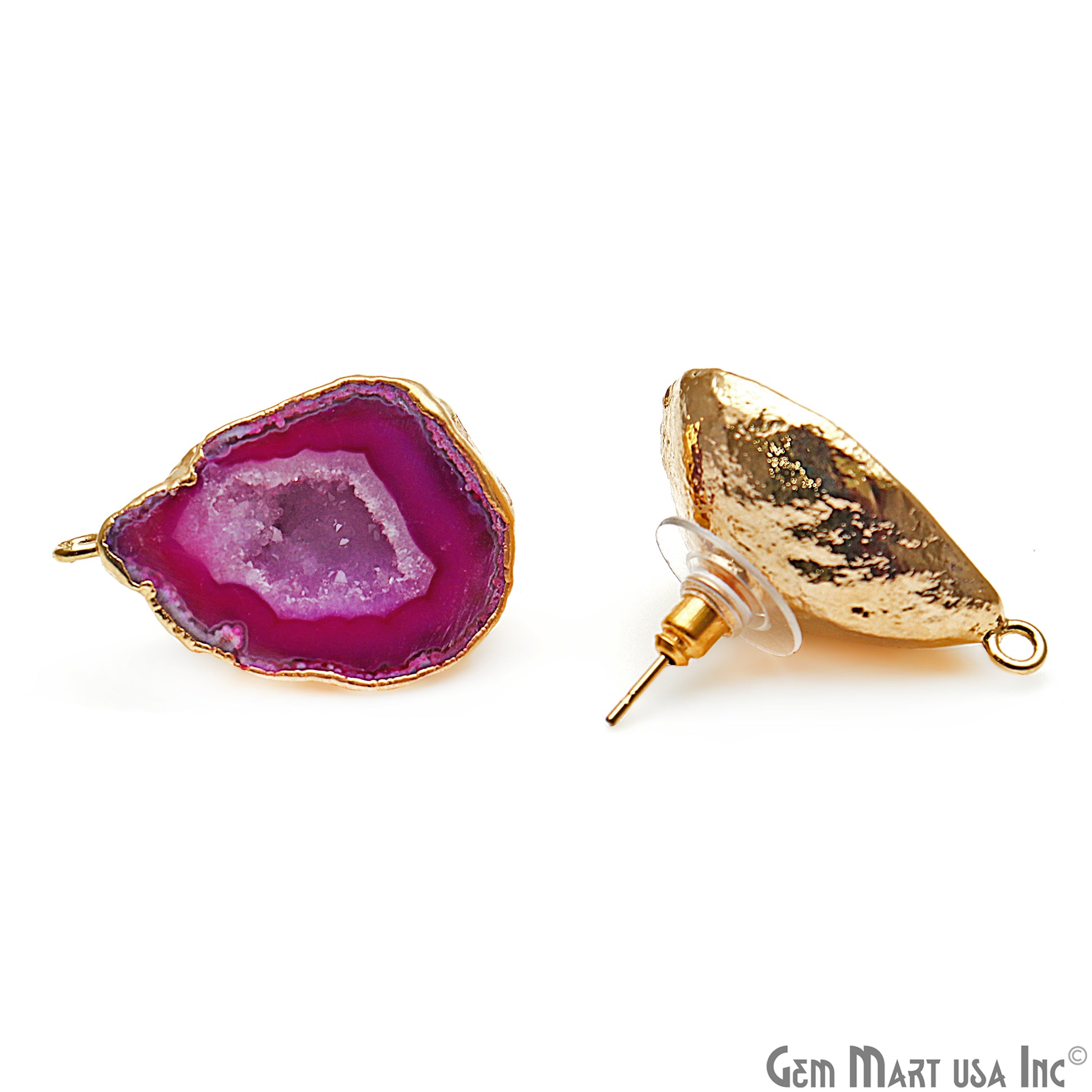 DIY Agate Slice Geode Druzy 29x20mm Gold Electroplated Loop Connector Studs Earrings - GemMartUSA