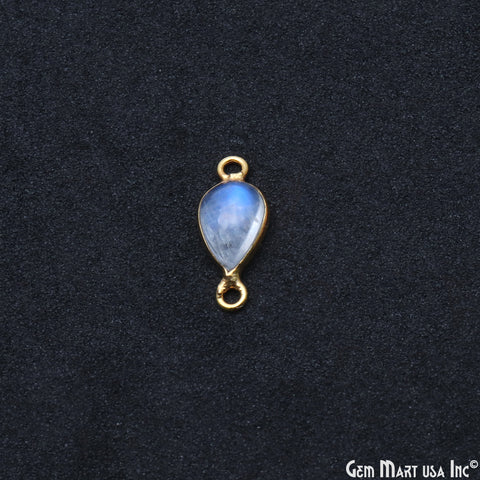 Rainbow Moonstone Cabochon 6x9mm Pears Double Bail Gold Bezel Connector