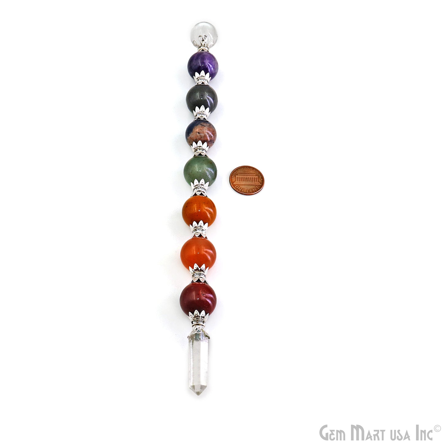 7 Chakra Round Crystal Wand 9-Inch,18mm Tumbled Stones with Crystal Ball for Spiritual Healing, Energy Balancing & Aura Cleansing