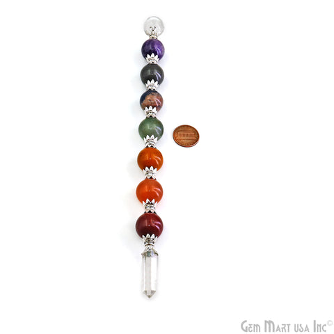 7 Chakra Round Crystal Wand 9-Inch,18mm Tumbled Stones with Crystal Ball for Spiritual Healing, Energy Balancing & Aura Cleansing