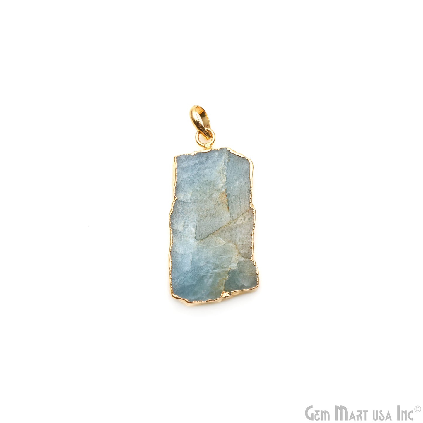 Aquamarine Free Form shape 41x20mm Gold Electroplated Gemstone Single Bail Pendant