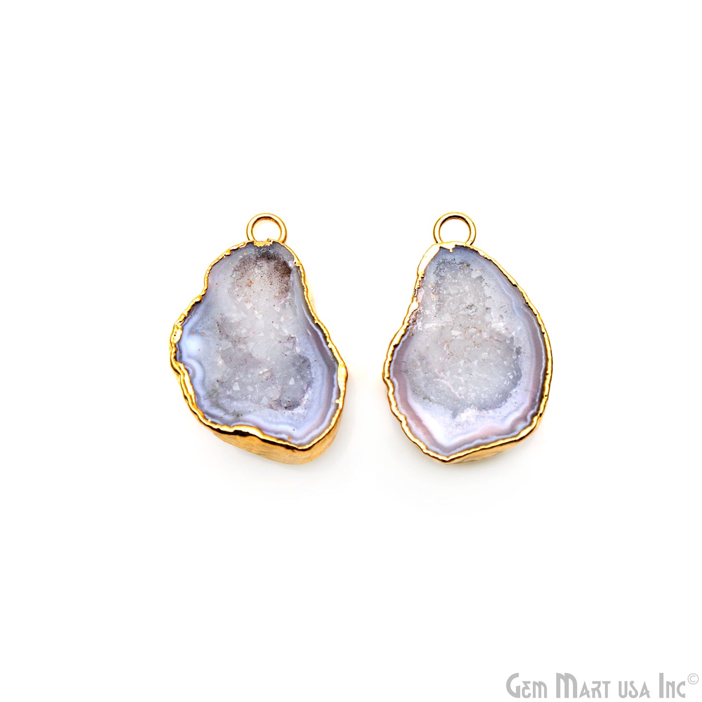 Geode Druzy 31x18mm Organic Gold Electroplated Single Bail Gemstone Earring Connector 1 Pair