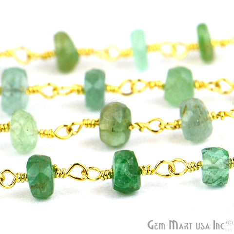 Emerald 4mm Gold Plated Wire Wrapped Beads Rosary Chain - GemMartUSA (763660763183)