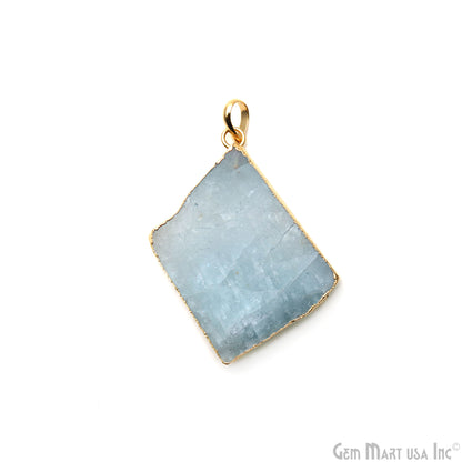 Aquamarine Free Form shape 39x27mm Gold Electroplated Gemstone Single Bail Pendant