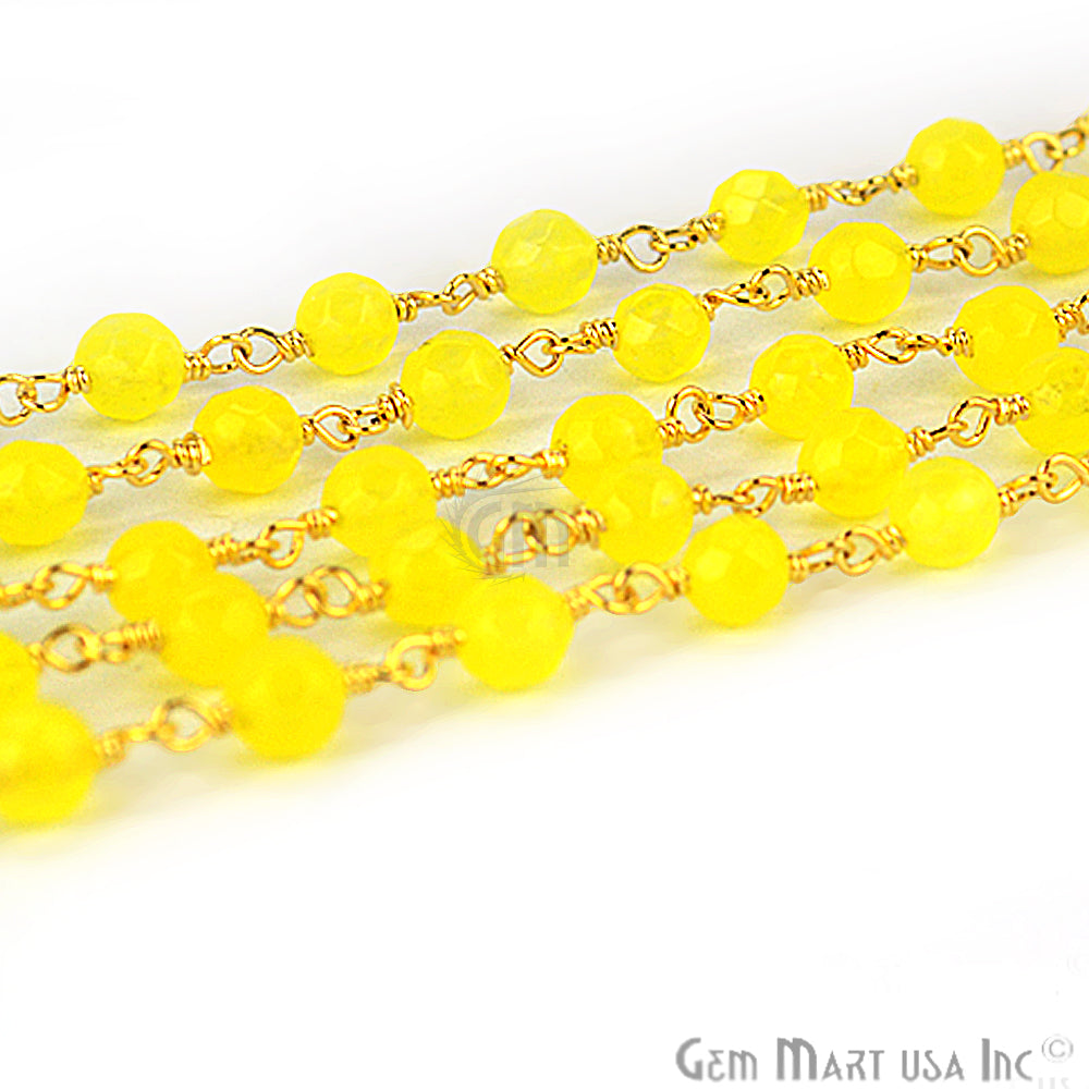 Yellow Jade Beads Gold Plated Wire Wrapped Rosary Chain - GemMartUSA (763684945967)