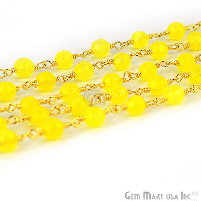 Yellow Jade Beads Gold Plated Wire Wrapped Rosary Chain - GemMartUSA (763684945967)