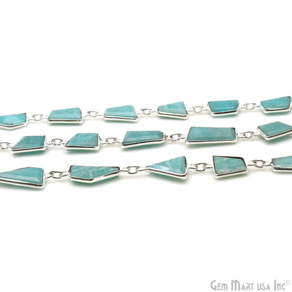 Amazonite 10-15mm Faceted Free Form Silver Bezel Connector Chain