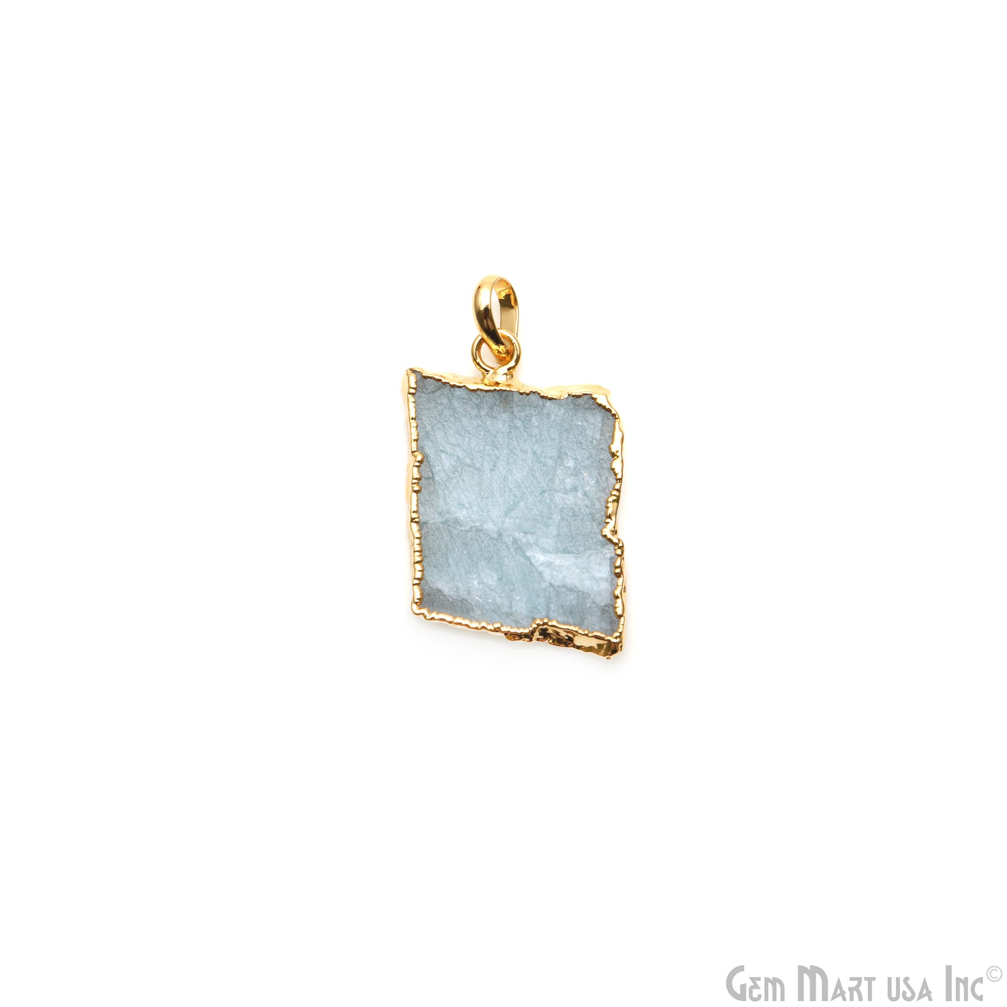 Aquamarine Free Form shape 30x20mm Gold Electroplated Gemstone Single Bail Pendant