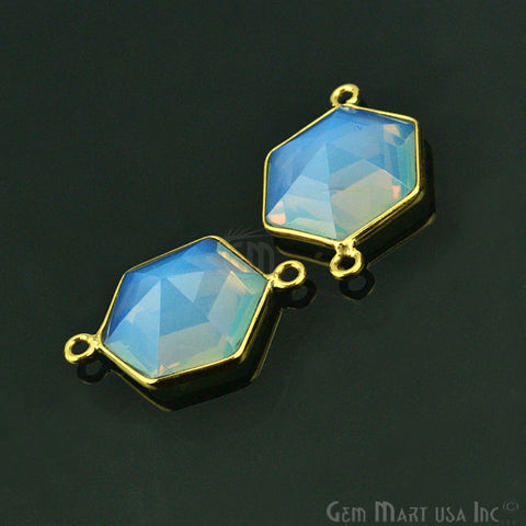 Opalite 15x22mm Hexagon Double Bail Gold Plated Gemstone Connector