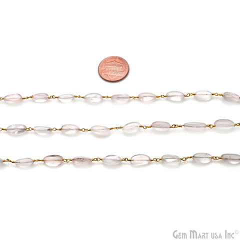 Rose Quartz 12x5mm Tumble Beads Gold Plated Rosary Chain