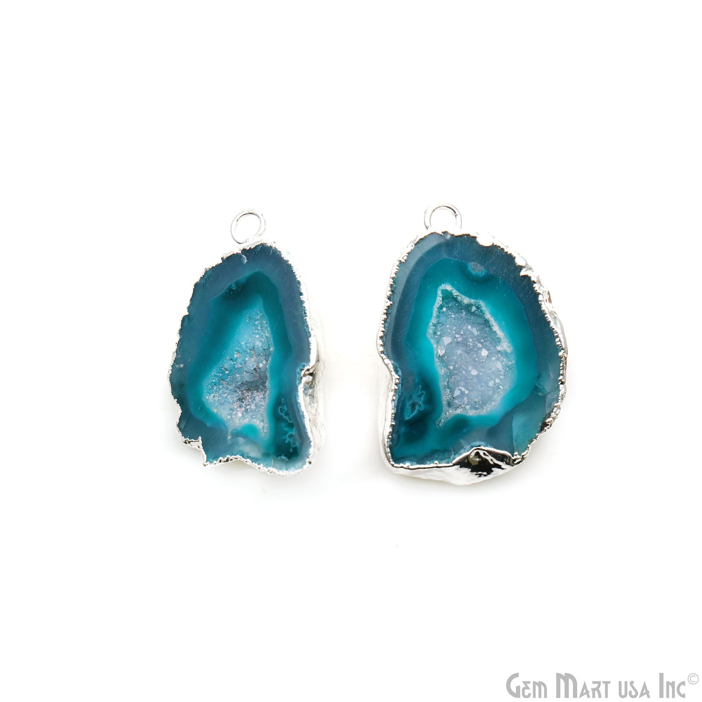 Geode Druzy 22x36mm Organic Silver Electroplated Single Bail Gemstone Earring Connector 1 Pair