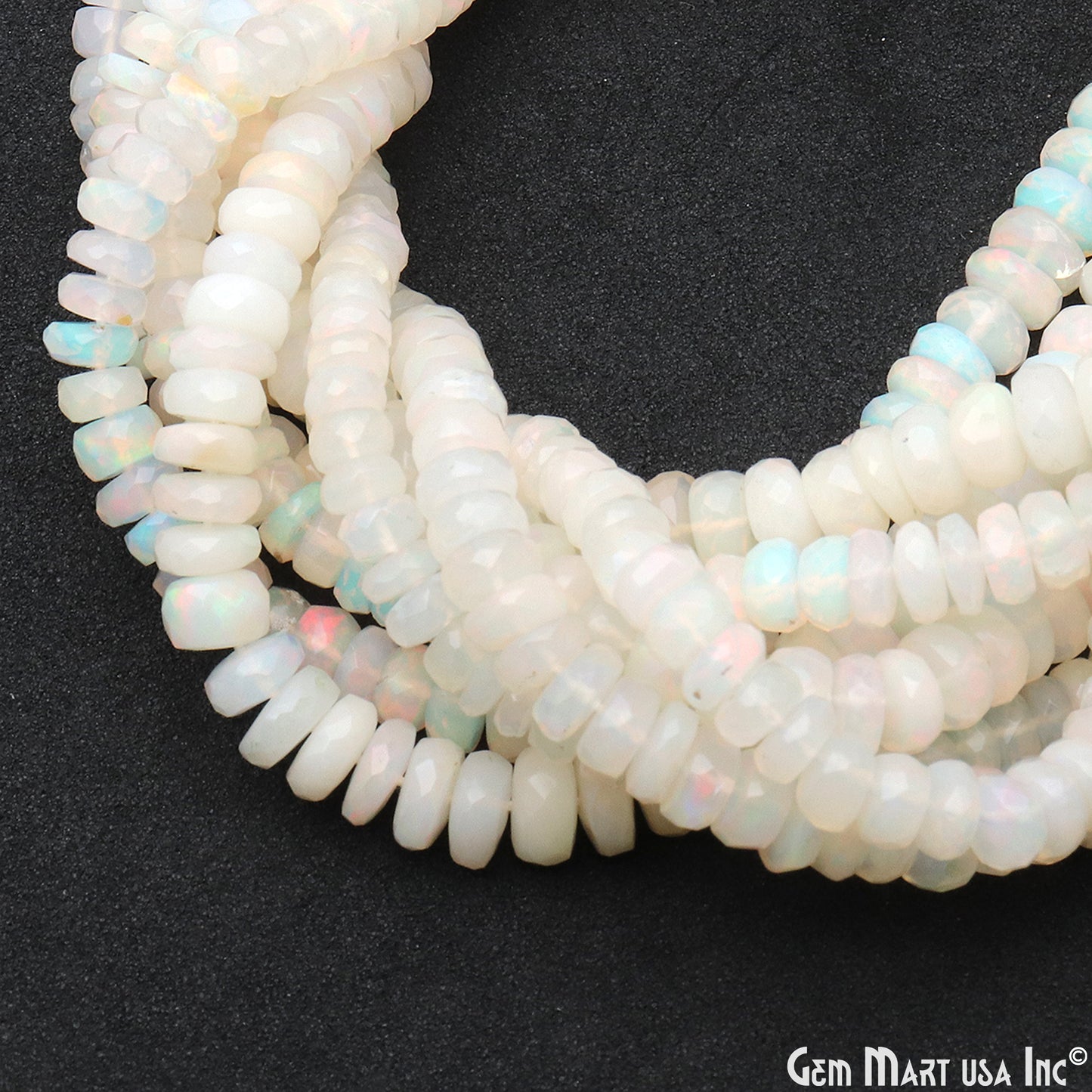 Opal Rondelle Beads, 13 Inch Gemstone Strands, Drilled Strung Nugget Beads, Faceted Round, 4-5mm