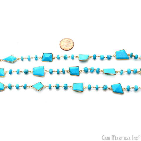 Turquoise Faceted Gemstone Beads Gold Plated Connectors Chain