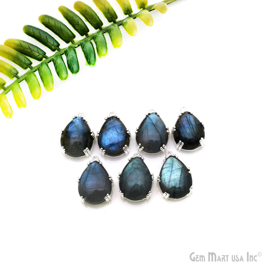 Flashy Labradorite Cabochon 23x16mm Pears Prong Silver Setting Single Bail Gemstone Connector