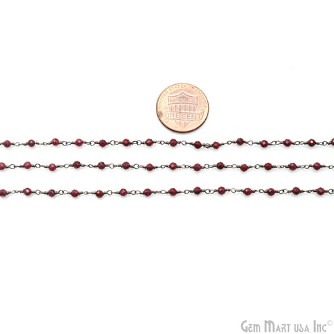 Rhodolite 3-3.5mm Oxidized Beaded Wire Wrapped Rosary Chain