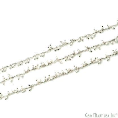 Synthetic Pearl Smooth 2-2.5mm Beads Silver Wire Wrapped Cluster Dangle Rosary Chain