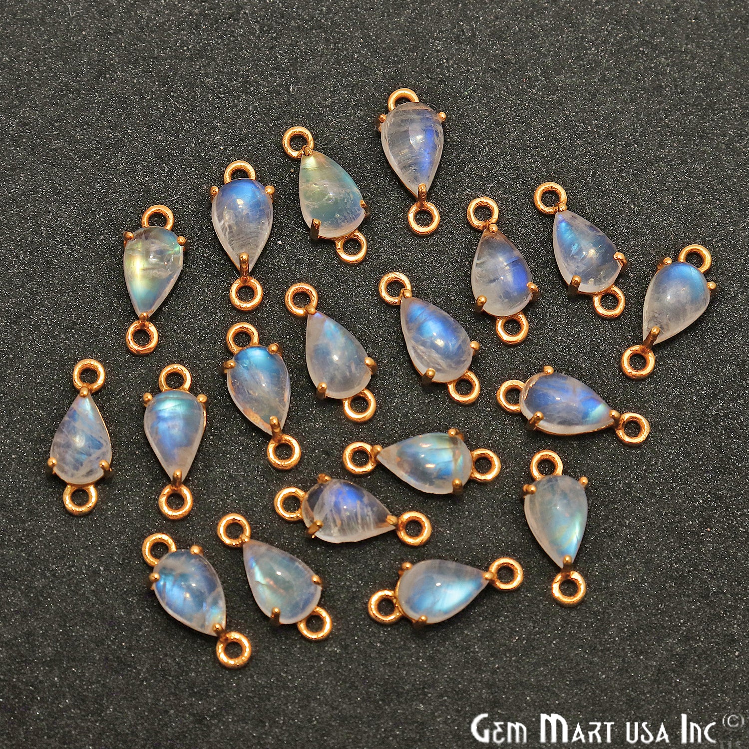 Rainbow Moonstone Cabochon Pears Prong Gold Plated Bail Connector - GemMartUSA