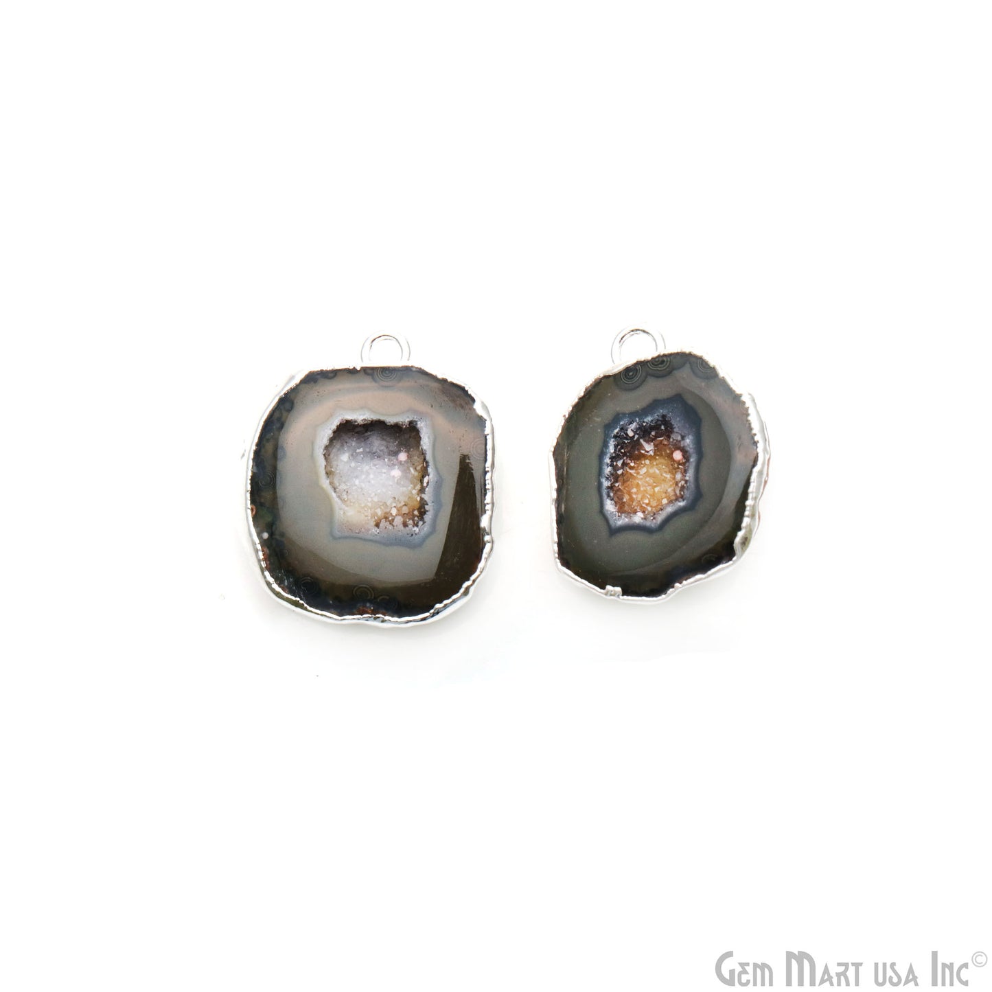 Geode Druzy 26x23mm Organic Silver Electroplated Single Bail Gemstone Earring Connector 1 Pair