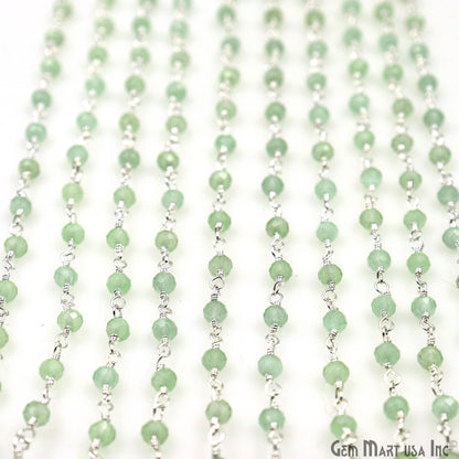 Green Monalisa 3-3.5mm Beads Silver Wire Wrapped Rosary Chain