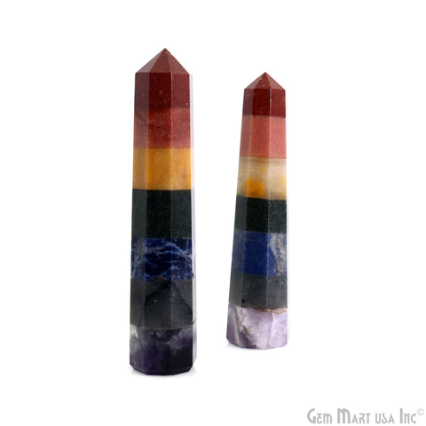 7 Chakra Gemstone Jumbo Tower Crystal Tower Obelisk Healing Meditation Gemstones 4-5 Inch