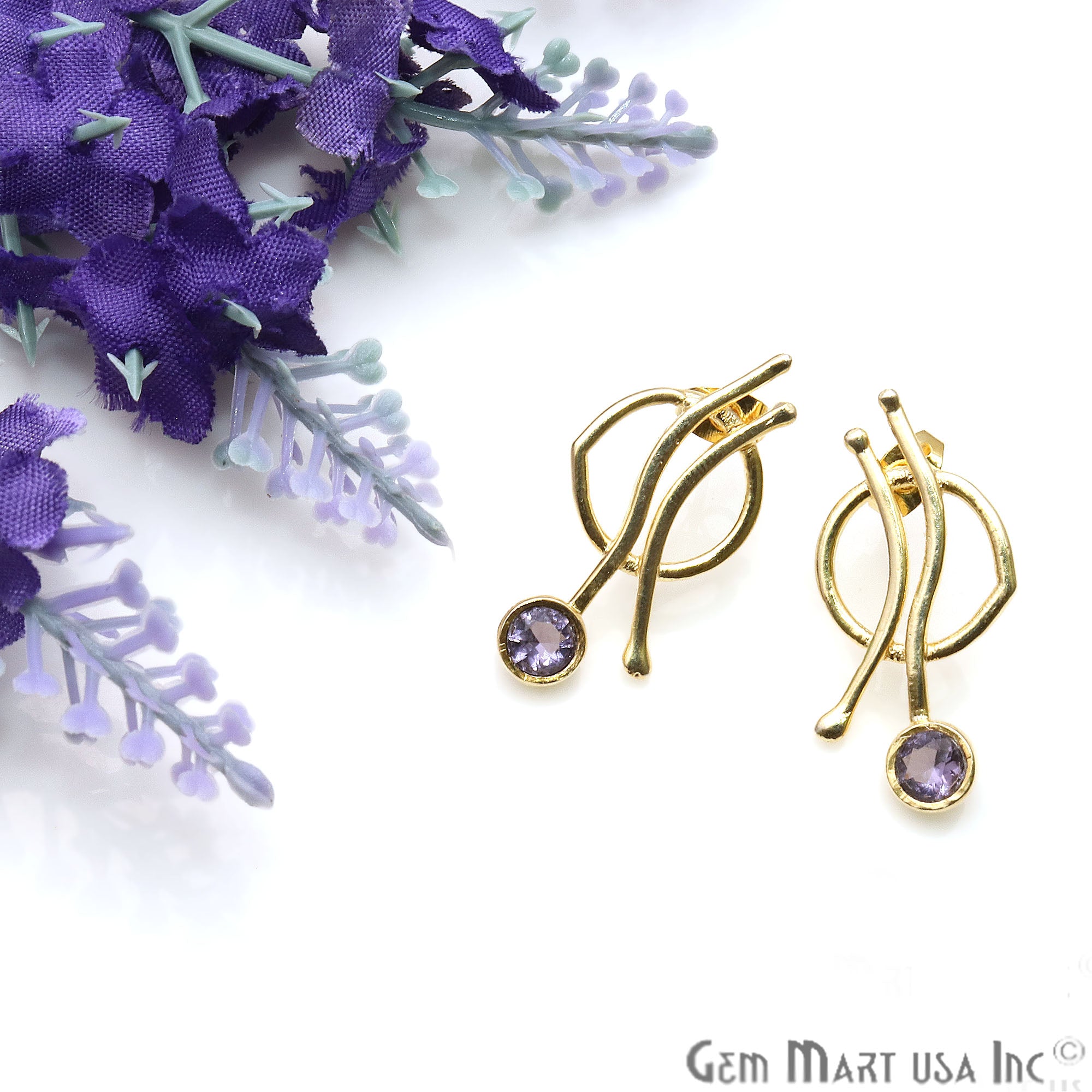 Round Gemstone 31x15mm Gold Plated Chandelier Earrings (Pick Stone) - GemMartUSA