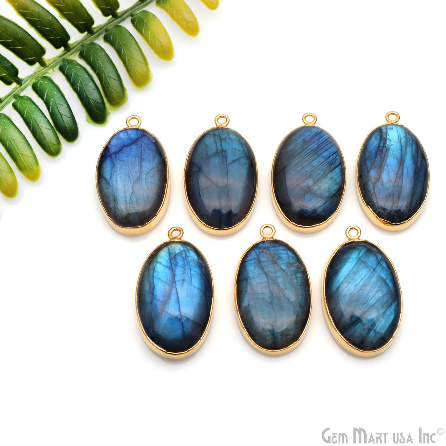 Flashy Labradorite 32x18mm Cabochon Oval Single Bail Gold Electroplated Gemstone Connector