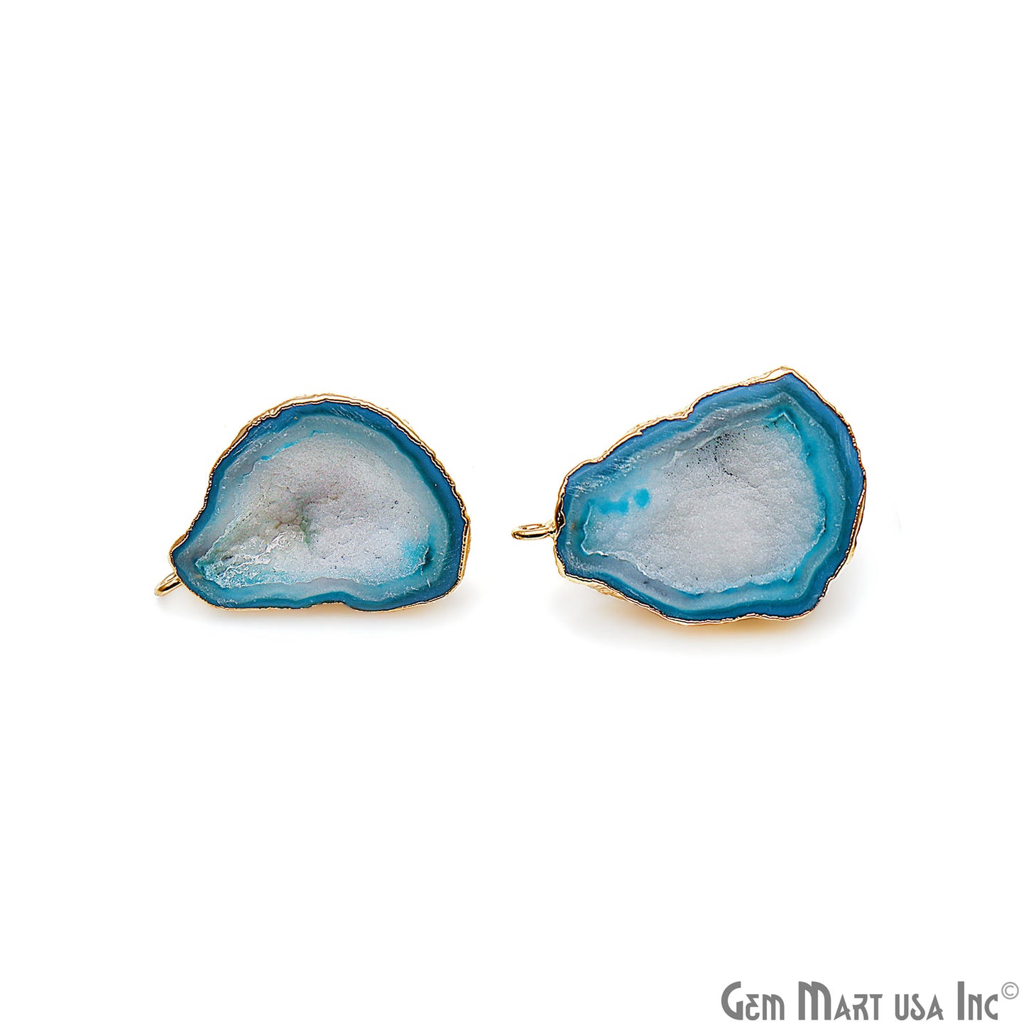 DIY Agate Slice Geode Druzy 23x33mm Gold Electroplated Loop Connector Studs Earrings - GemMartUSA