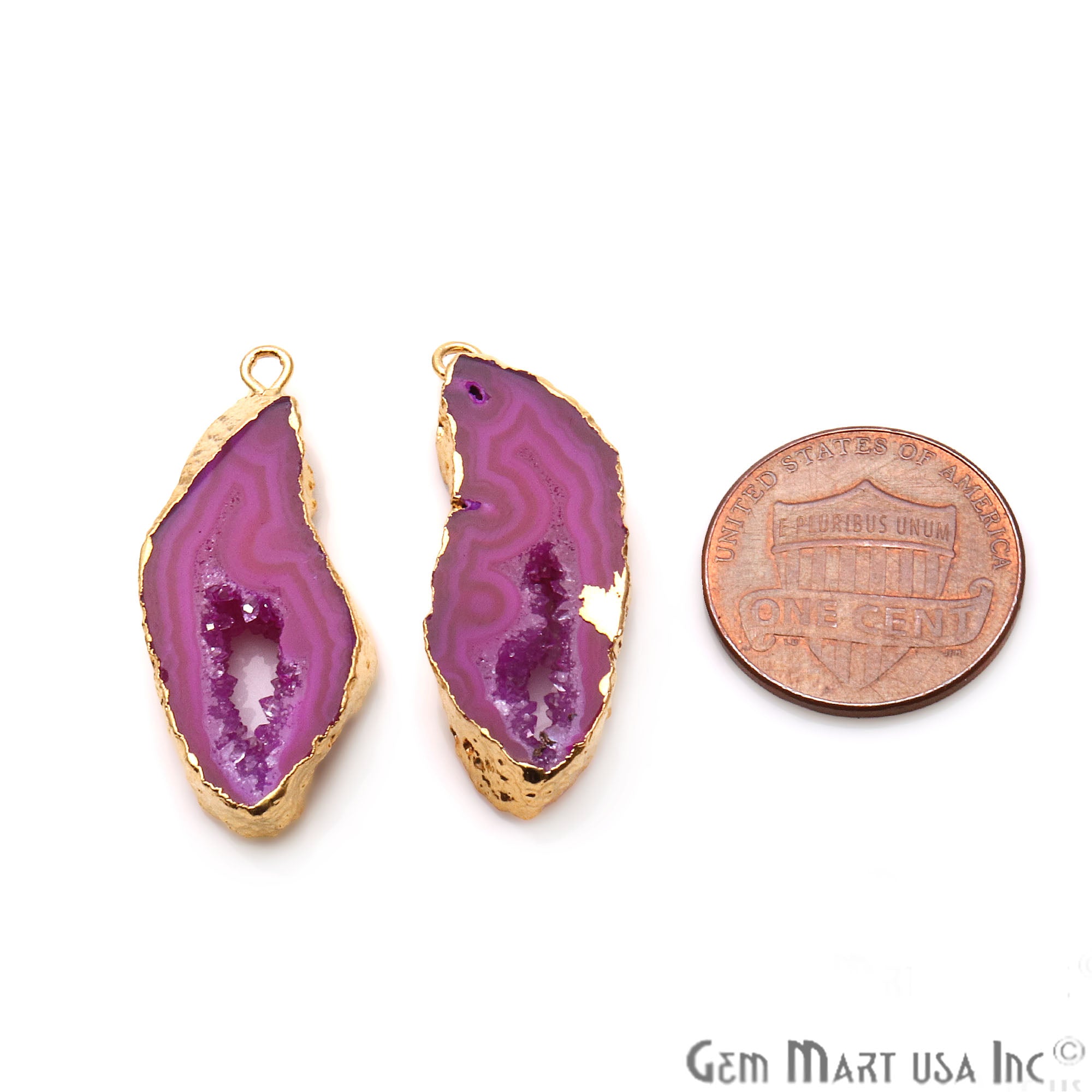Agate Slice 32x13mm Organic Gold Electroplated Gemstone Earring Connector 1 Pair - GemMartUSA