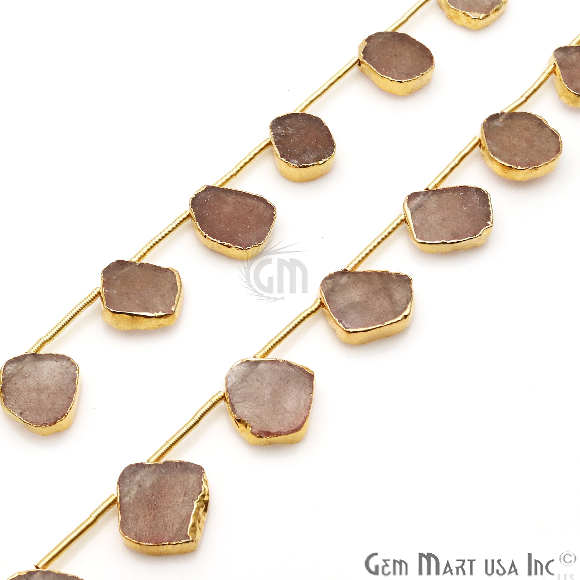 Strawberry Quartz Free Form Gold Electroplated 18x15mm Crafting Beads Gemstone 9 Inch Strands - GemMartUSA