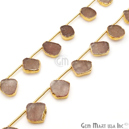 Strawberry Quartz Free Form Gold Electroplated 18x15mm Crafting Beads Gemstone 9 Inch Strands - GemMartUSA