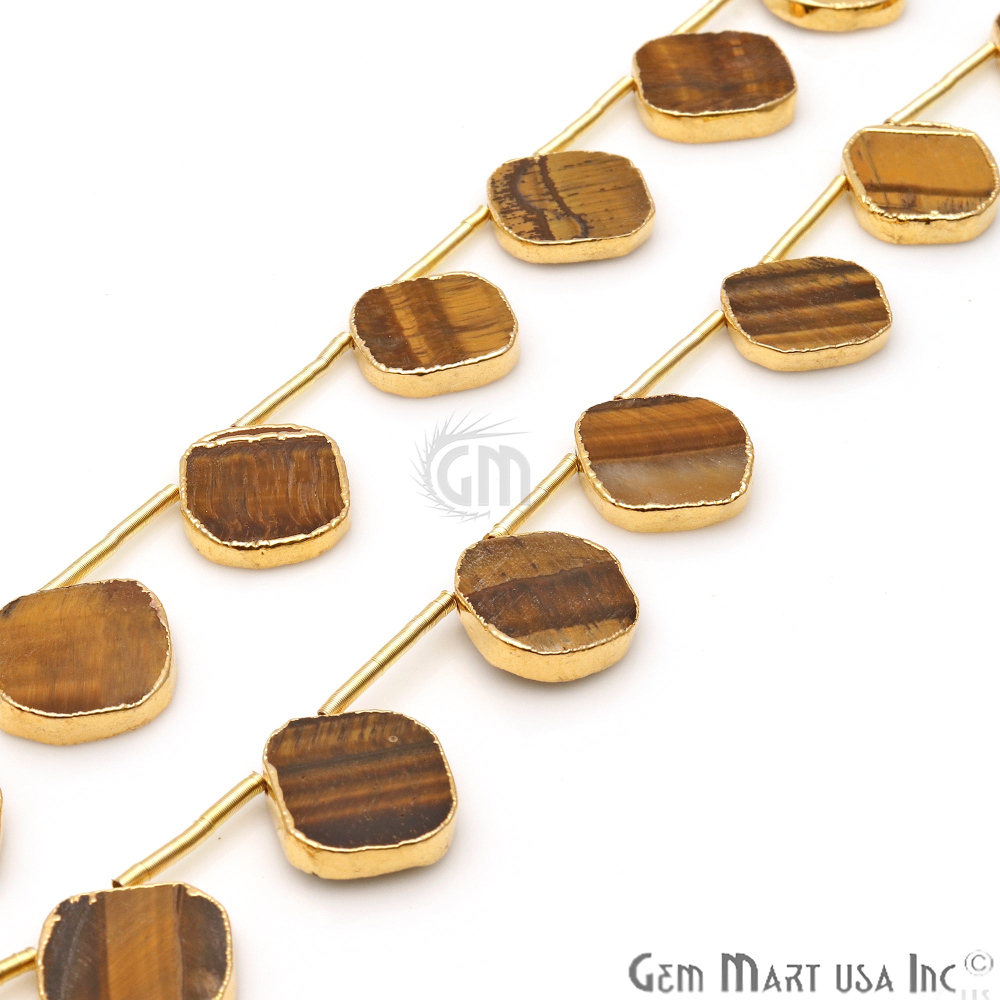 Tiger Eye Free Form Gold Electroplated 18x15mm Crafting Beads Gemstone 9 Inch Strands - GemMartUSA