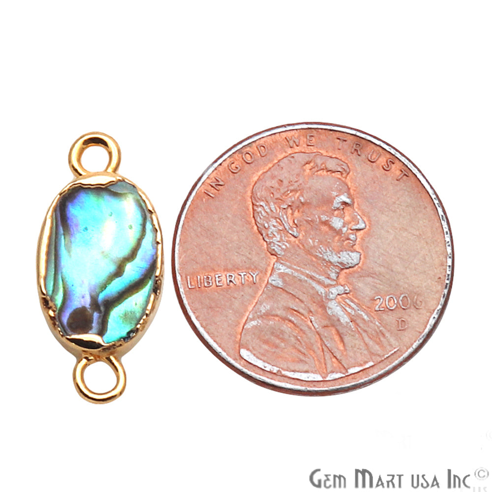 Abalone Shell Oval Gold Electroplated Double Bail 8x12mm Gemstone Connector - GemMartUSA