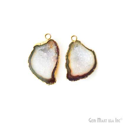 Geode Druzy 24x35mm Organic Gold Electroplated Single Bail Gemstone Earring Connector 1 Pair