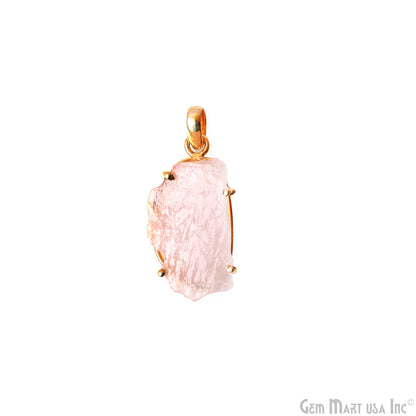 Natural Morganite Organic 33x16mm Gold Plated Prong Setting Single Bail Gemstone Pendant