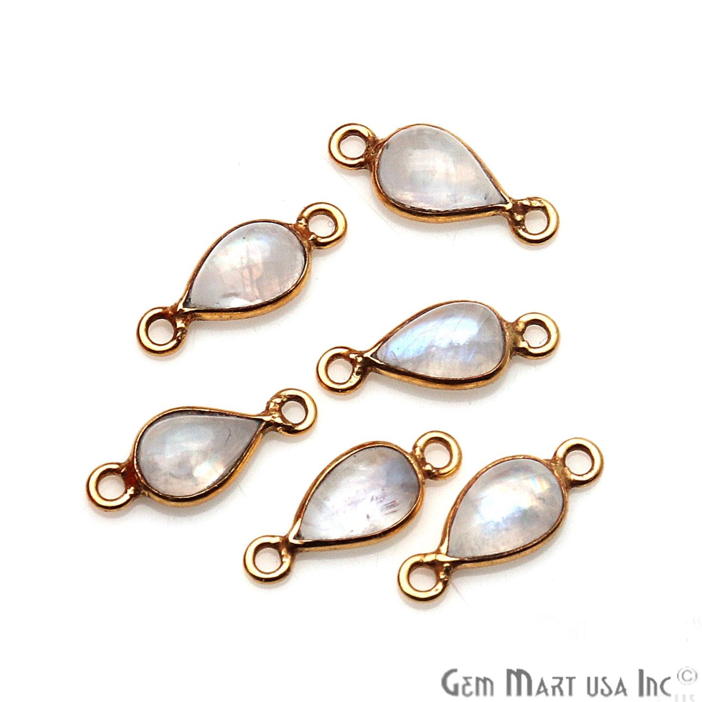 Pear 6x8mm Gemstone Cabochon Gold Plated Bezel Connector (Pick Stone, Bail) - GemMartUSA