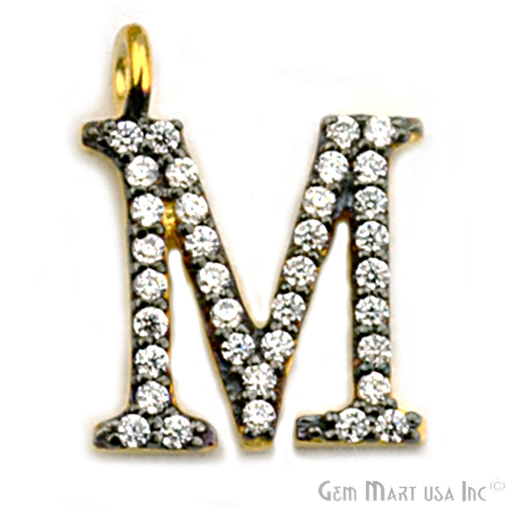 M' Alphabet Charm CZ Pave Gold Vermeil Charm for Bracelet & Pendants - GemMartUSA