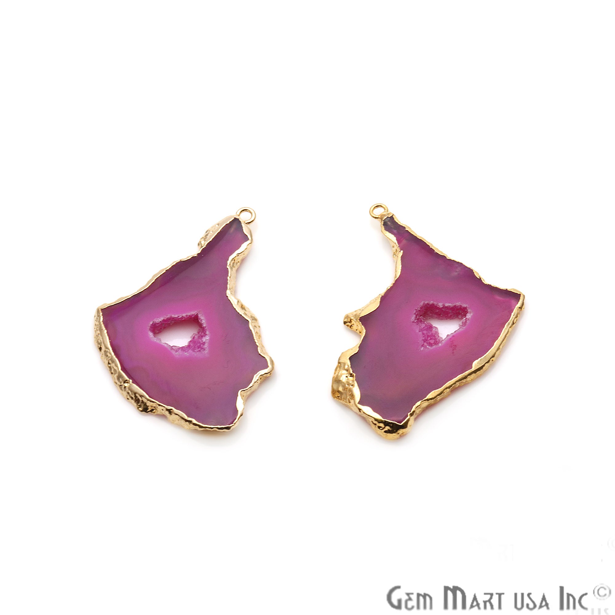 Agate Slice 46x27mm Organic Gold Electroplated Gemstone Earring Connector 1 Pair - GemMartUSA