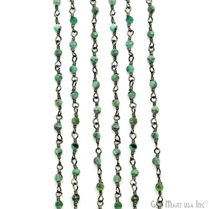 Emerald Faceted Beads 2-2.5mm Oxidized Gemstone Rosary Chain