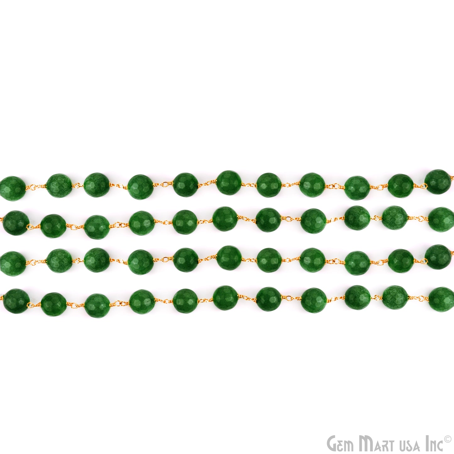 Green Jade Faceted Beads 8mm Gold Plated Wire Wrapped Rosary Chain