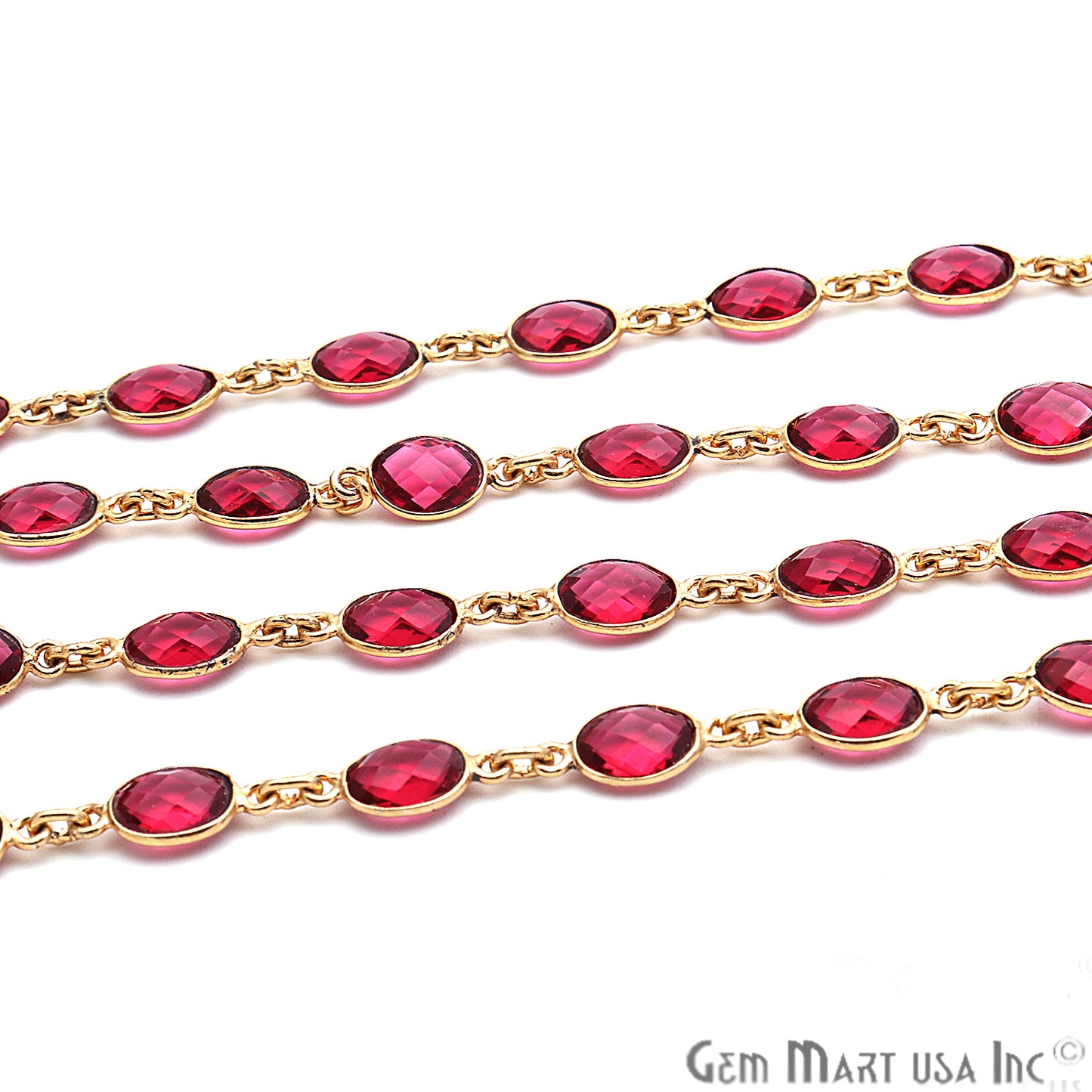 Pink Tourmaline 7x5mm Bezel Link Gold Plated Continuous Connector Chain - GemMartUSA